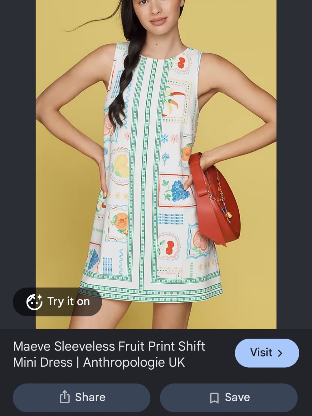 Anthropologie Maeve fruit print shift mini dress